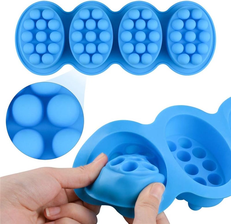 SJ Massage Soap Mold - 2 Pcs, 4 Cavities Silicone Soap Mold for Soap Making, Handmade Hair Brush Shampoo Bar Molds, Food Grade BPA Free(Blue and Green) - Image 3